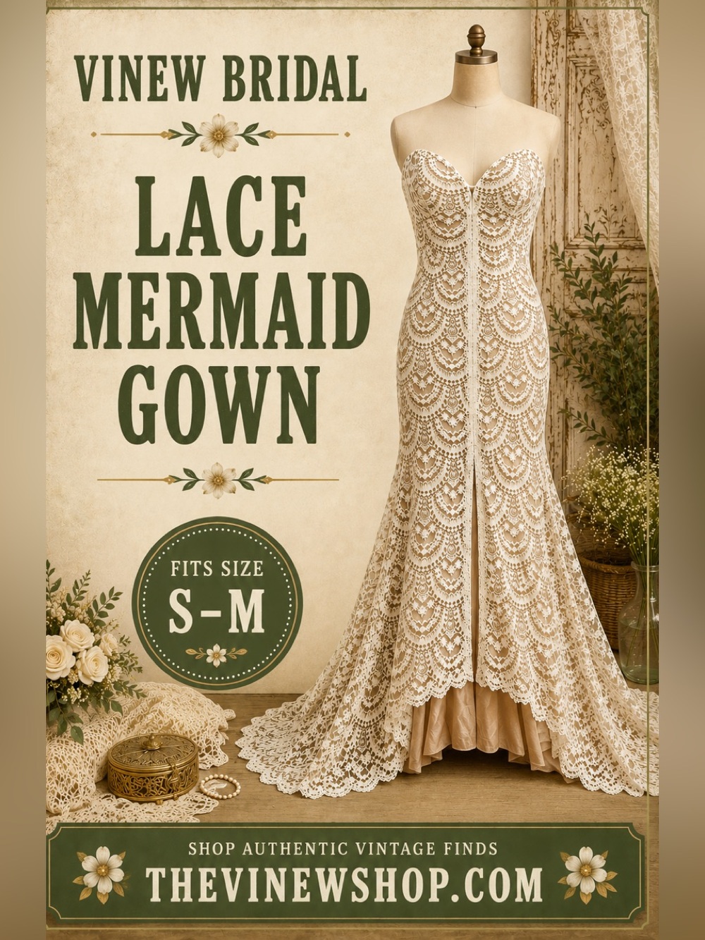Galina Ivory Lace Mermaid Wedding Gown Strapless Bridal Dress Size 6 Train
